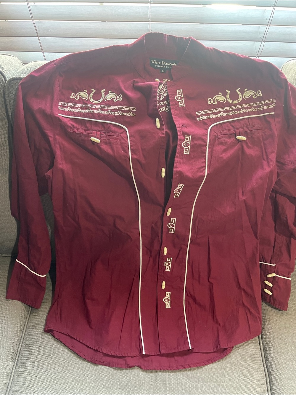 Men’s Burgundy Western-Style Shirt